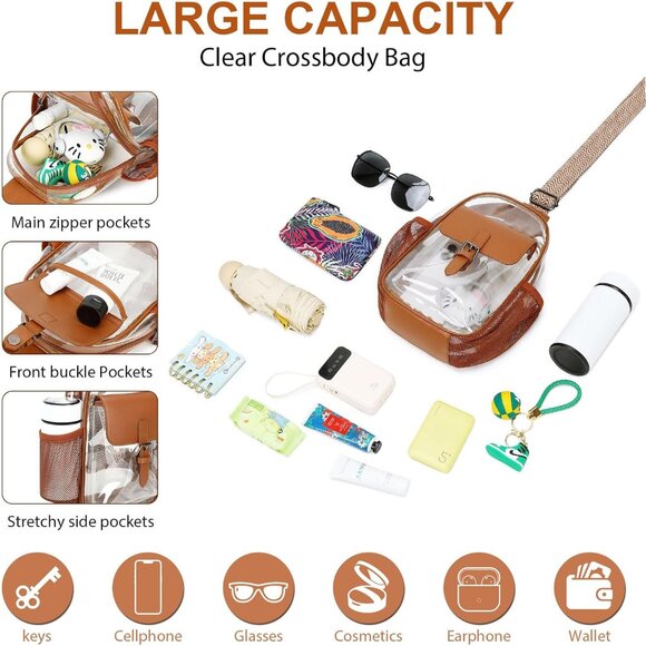 Clear Crossbody Bag Women Stadium Concert Sports Waterproof Eco-Friendly - Picture 3 of 9
